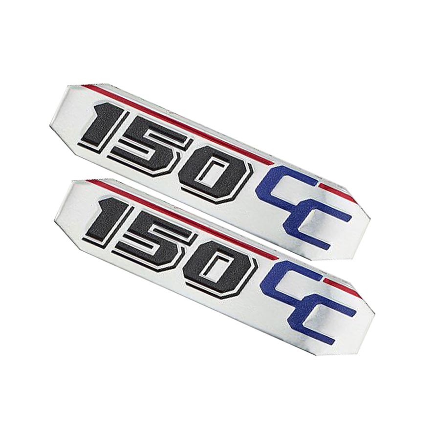 آرم قاب بغل موتورسیکلت فلزی چسبی 150 CC نقره ای